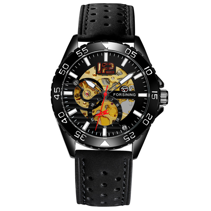 Forsining/fusini hombres correa de cuero reloj de negocios reloj mecánico automático casual reloj hueco 8180