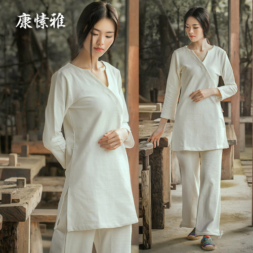  linen Indian Yoga suit taichi kungfu clothing women's loose cotton and hemp set tea suit Buddhism suit sitting meditation suit