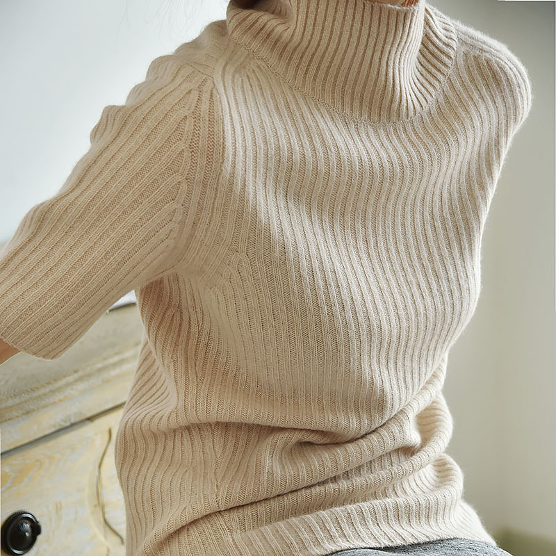 APC Cashmere Selection French Designer Style Velvet Tip-Woven Casual Mid-Sleeve High Collar Cashmere Sweater