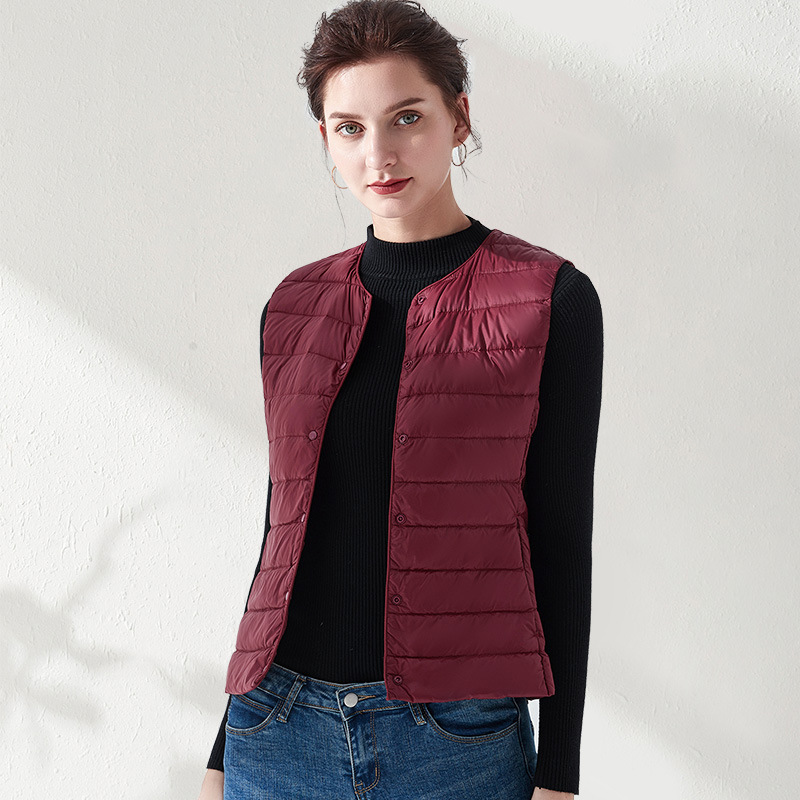 2020秋冬輕薄羽絨馬甲女坎肩韓版無領薄款短款修身羽絨服背心女裝