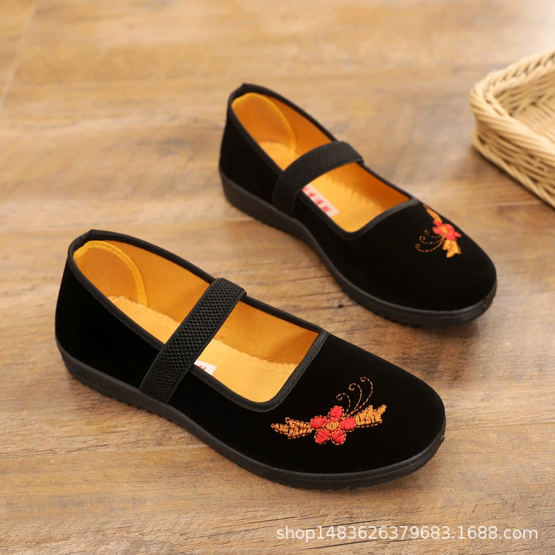 Тканевая обувь Old Beijing, новая Однослойная обувь с противоскользящей подошвой, удобная женская обувь среднего и пожилого возраста, обувь для мам, черные замшевые туфли на плоской подошве