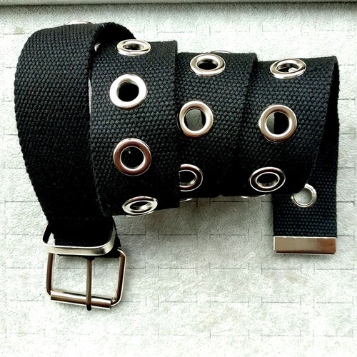Korean style new hollow eye belt for men and women, creative casual square pin buckle head polyester trouser belt belt