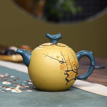 宜兴紫砂壶厂家直销原矿段泥双色梅花一粒珠全手工贴花器茶壶茶具