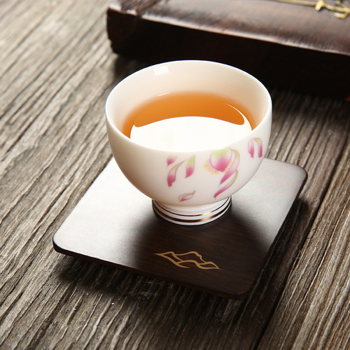 [Inlaid copper coaster] Ebony solid wood solid wood brass large cup holder anti-scalding kung fu tea ceremony accessories saucer