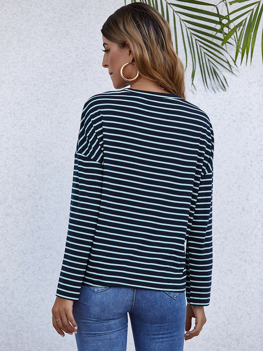 hot-selling striped top women s autumn loose long-sleeved T-shirt NSAL2600