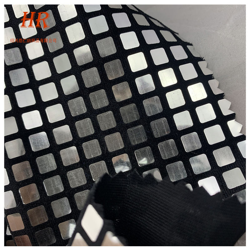 银色大方亮片 黑色弹力经编天鹅绒绒布 服装时尚针织布料批发