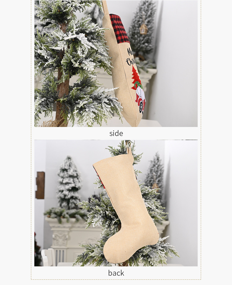 Christmas Decorations Linen Lattice Socks Gift Bag