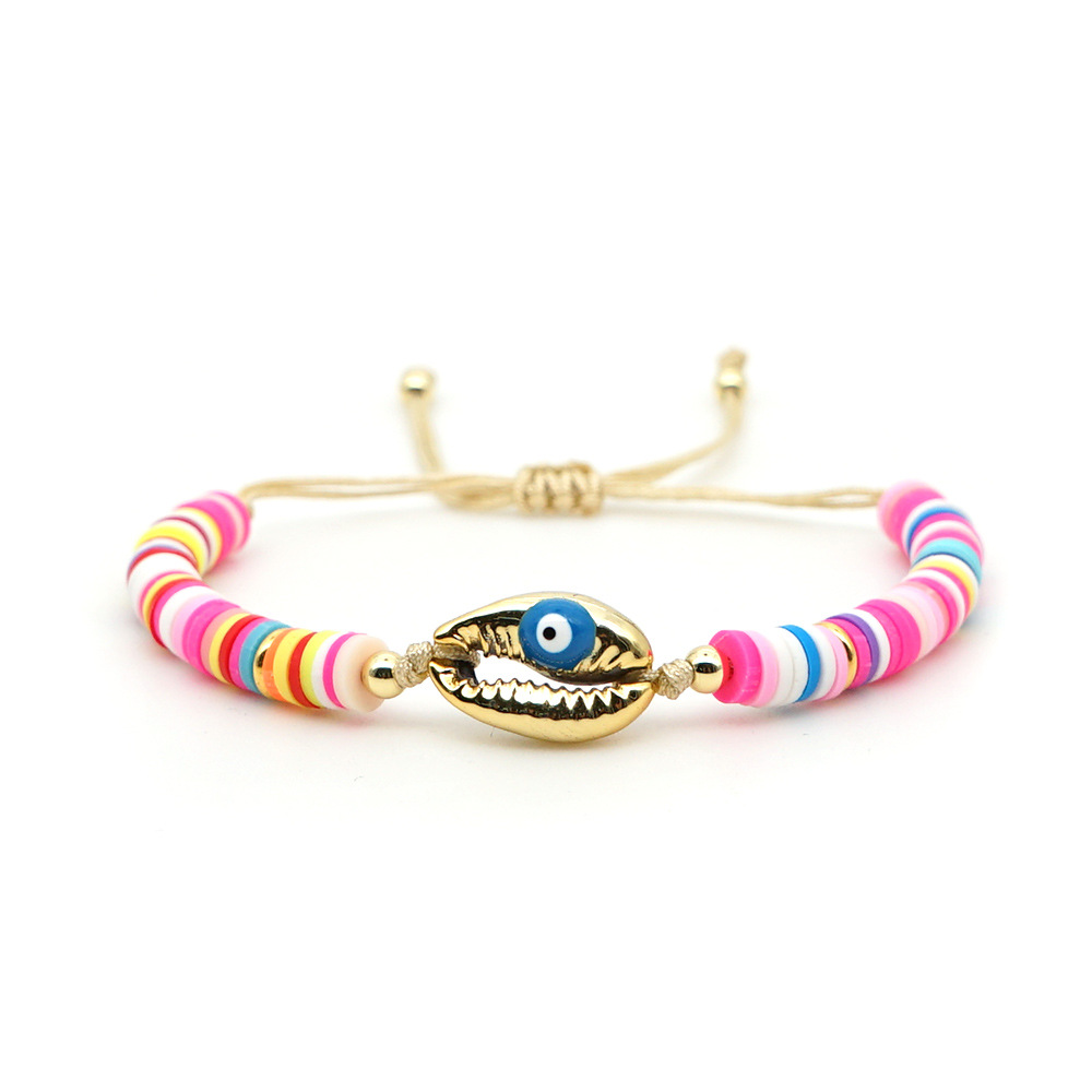 Pulsera Femenina Simple Bohemia Playa Viento Natural Concha Gota De Aceite Mal De Ojo Tejido A Mano Pieza De Barro De Cerámica Amistad Cuerda display picture 15