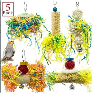 Loro suministros juguete pájaro juguete papel de seda juguete traje cepillado hierba juguete 5 piezas Set 115g