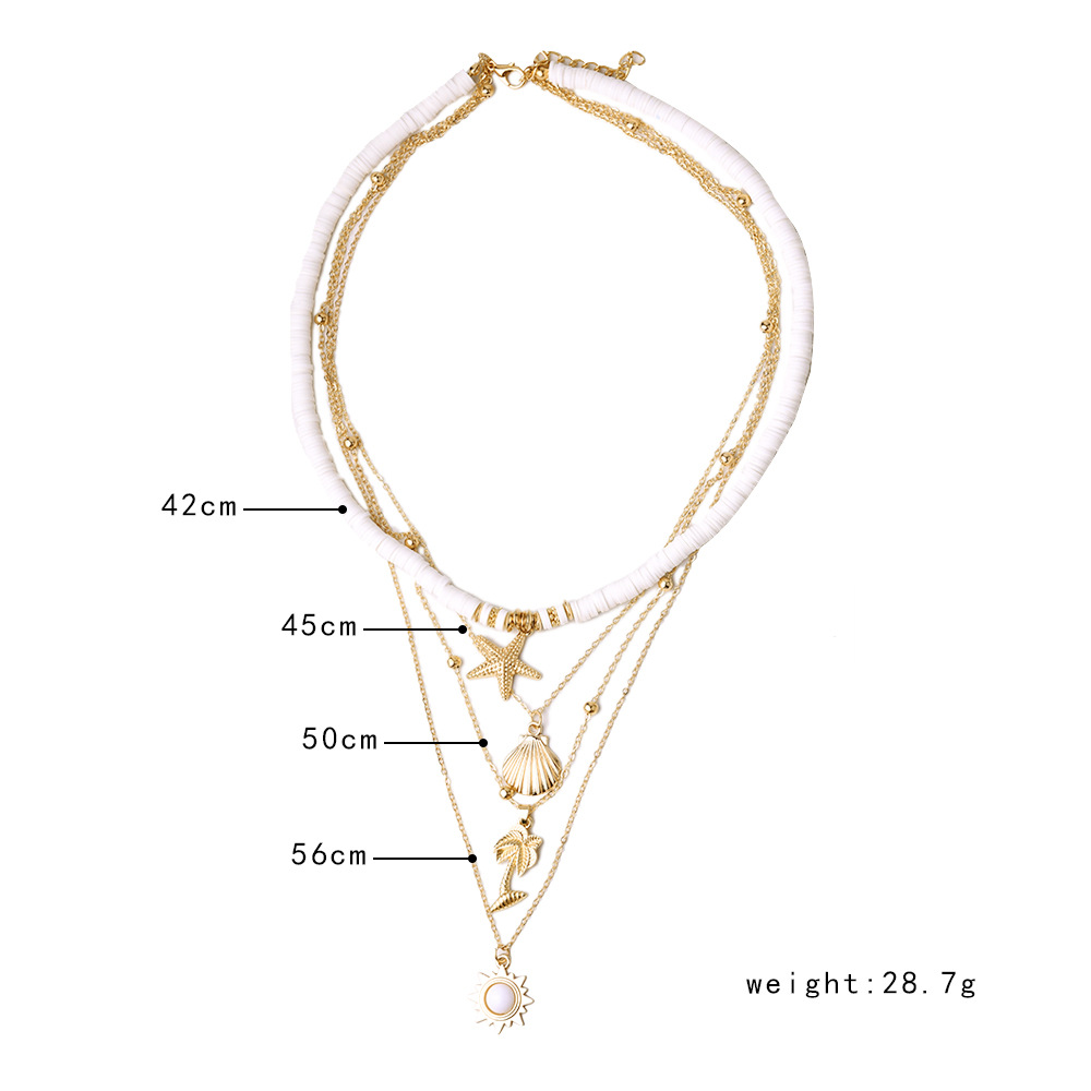 Casual Vacation Coconut Tree Starfish Shell Alloy Soft Clay Heishi Plating Women's Layered Necklaces display picture 3