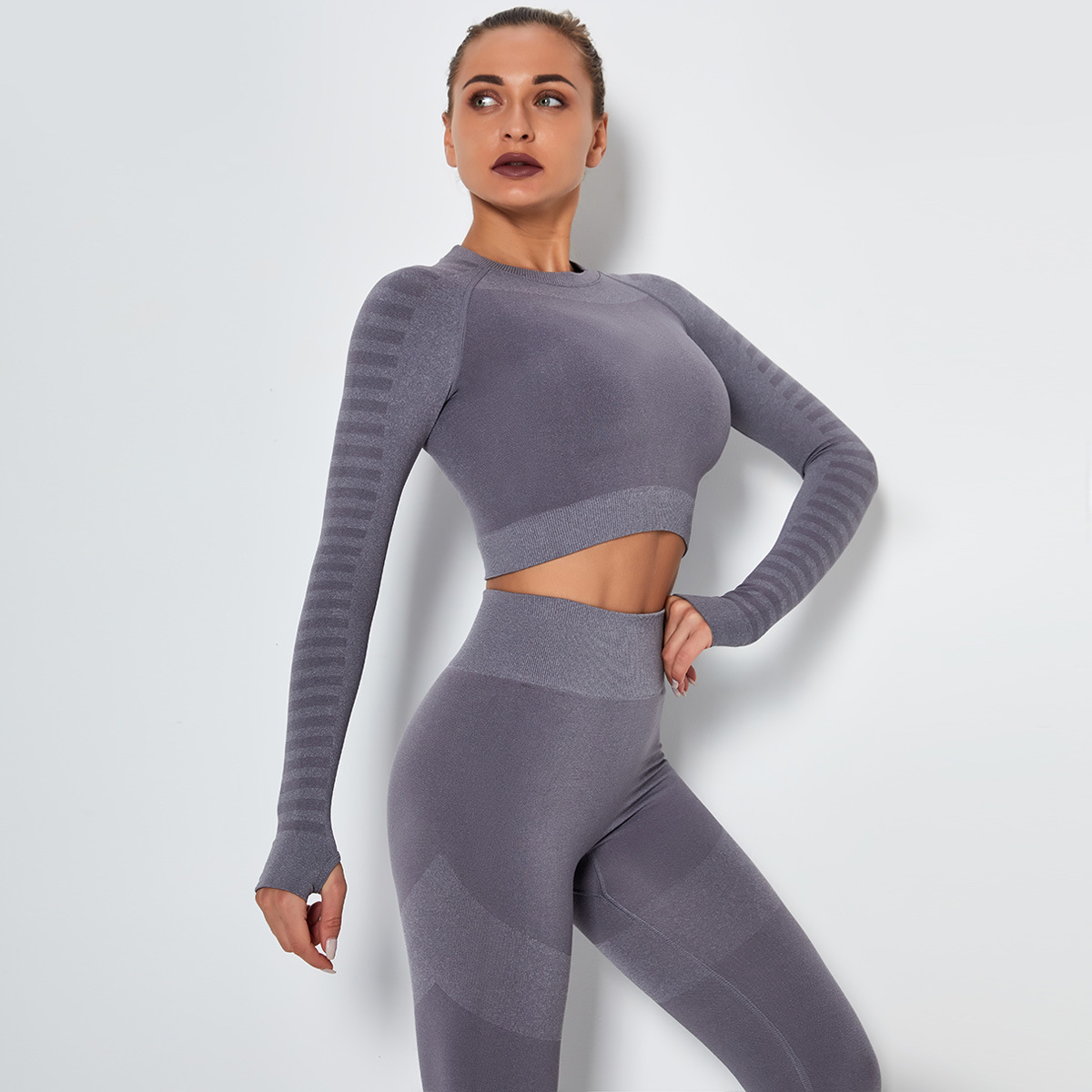 seamless knitted moisture wicking high elastic long-sleeved yoga wear NSNS11039