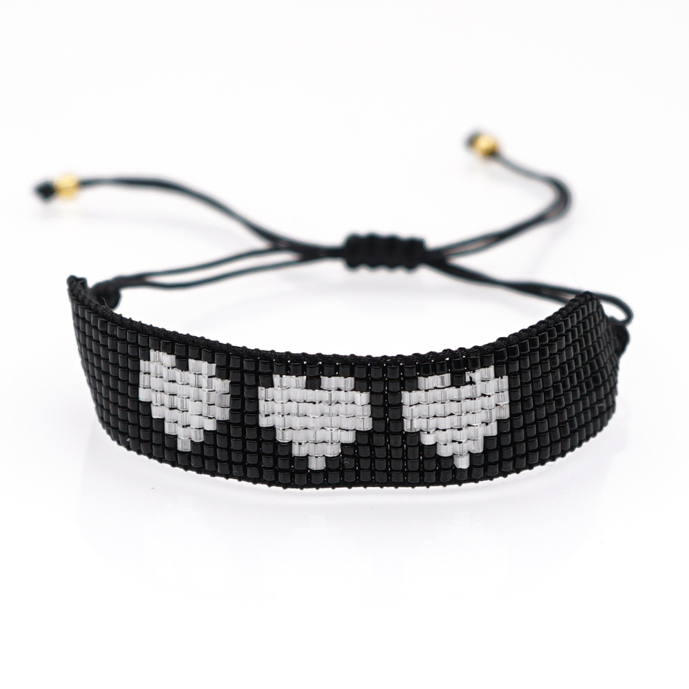 Miyuki Beads Weaving Jewelry Fashion Punk Style Black And White Peach Heart Wide Stacking Bracelet display picture 3