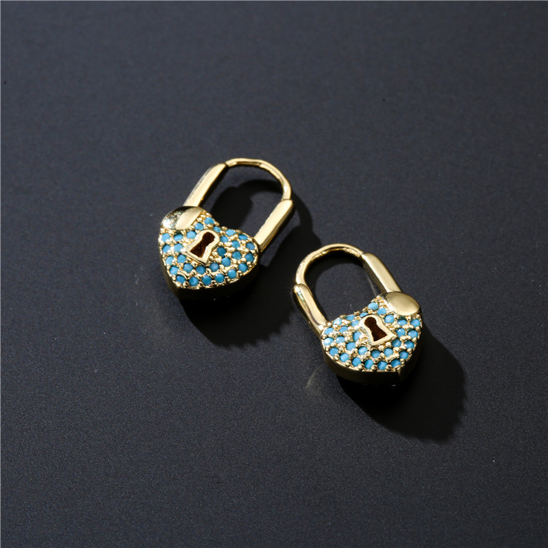 Simple Fashion Heart-shaped Lock Micro-inlaid Zircon Earrings display picture 4