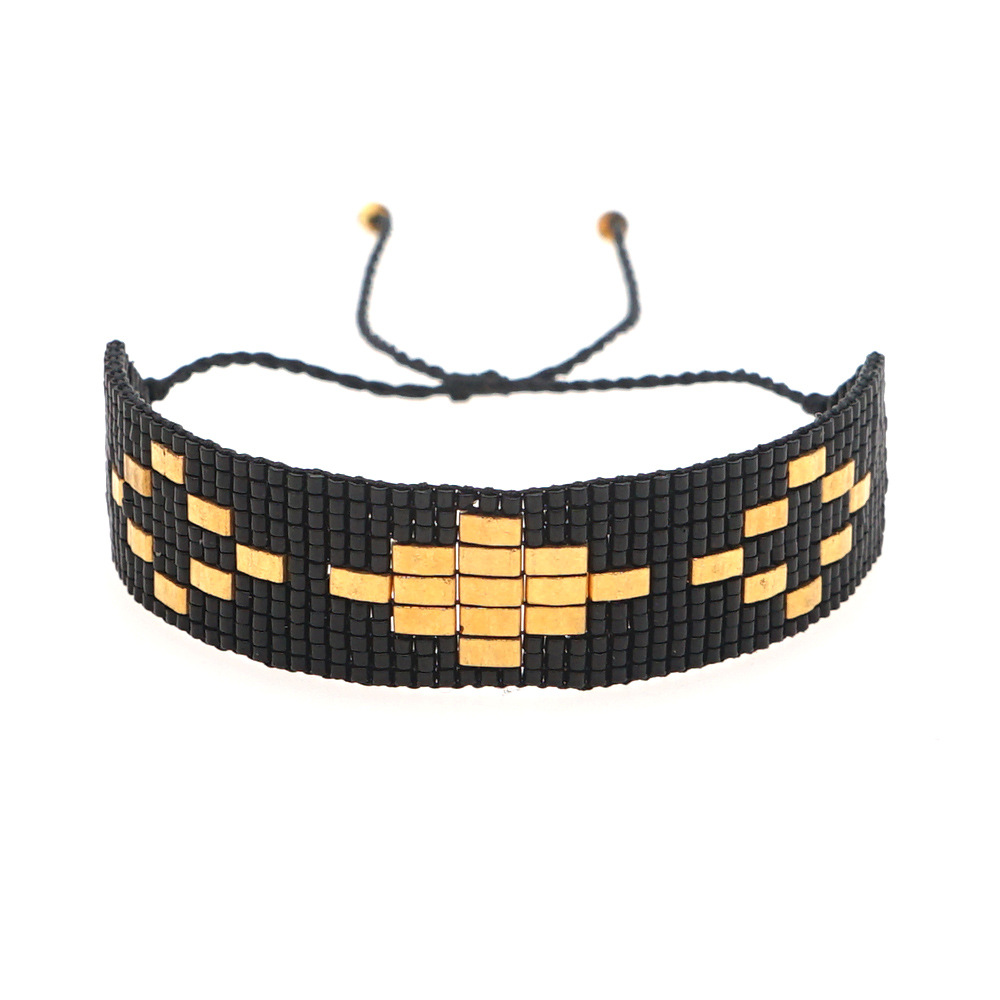 Retro Punk Style Miyuki Hand-woven Black Wild Stacking Wide Bracelet display picture 6