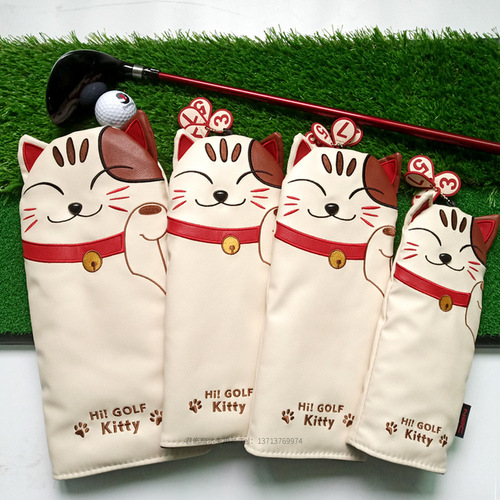 Golf Wood Club Cover Lucky Cat Club Cover No. 1 Wood 3/5 Wood UT Wood Club Cover PU Waterproof 3/4 pcs/set
