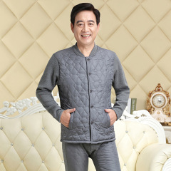 Middle-aged and elderly women's thermal underwear cardigan suit plus velvet, thickening and fattening, mother and the elderly open cardigan to prevent cold winter