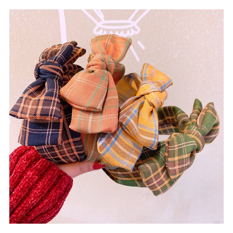 Card Accessories Vintage British Plaid Double Bow Wild Headband Wholesales Fashion display picture 12