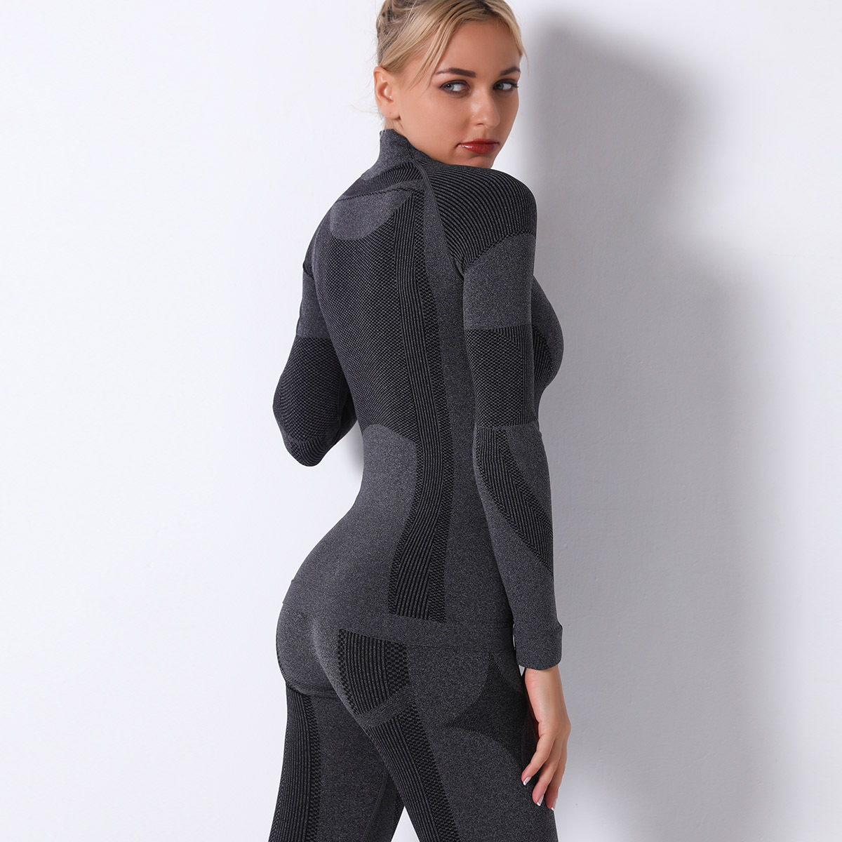 seamless knitted high-neck long-sleeved yoga clothes  NSLX12873