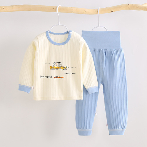 Two sets of autumn children's pure cotton high-waist underwear two-piece set for boys 1-5 years old, 2 baby girls, 3 autumn clothes and 4 autumn pants