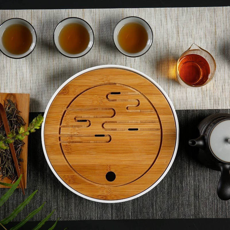 Bamboo Tea Tray, small square drain design, water-storage mini Kung Fu tea platform