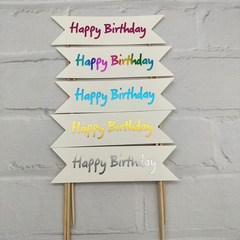 Cake Insert Card Gold Foil Happy Birthday Banner Sticker Creative Cake Flag