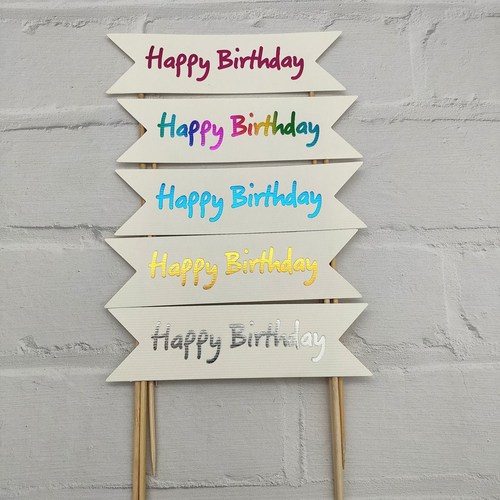 Cake Insert Card Gold Foil Happy Birthday Banner Sticker Creative Cake Flag