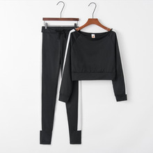 W8051亚马逊ebay 欧美2020外贸女装 休闲性感拼接运动套装 两件套