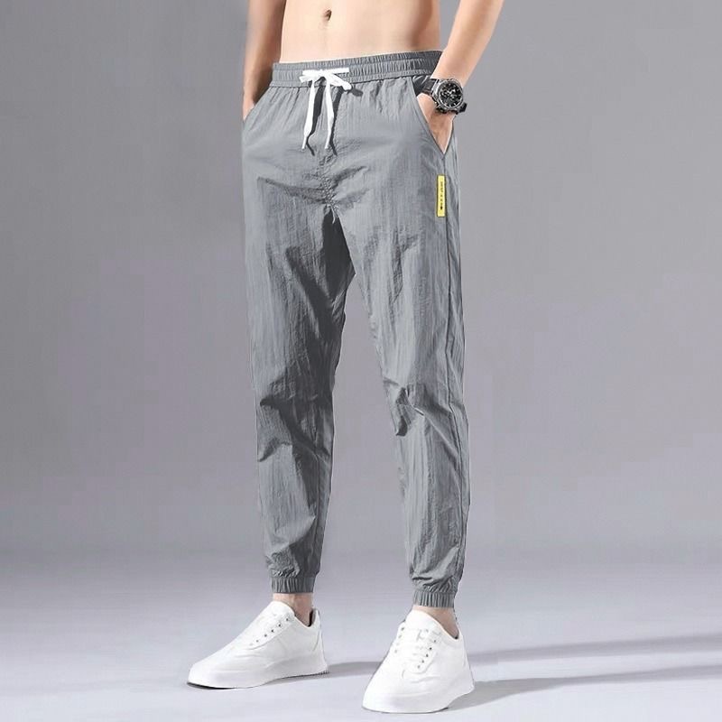 Ice Silk Pants Men's Summer Thin Section Trend All-match Loose Casual Pants Sweatpants Quick-drying Harem Waist Nine-point Pants