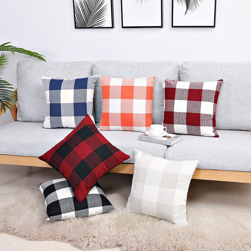 Factory direct cross-border linen plaid style Amazon explosion pillow pillow cover sofa cushion wholesale