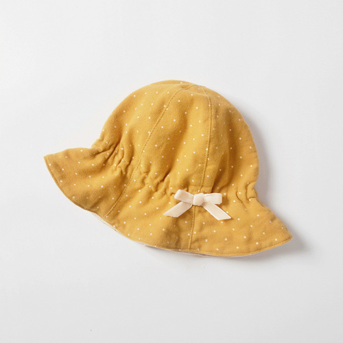 moinmlon spring and autumn new girls polka dot basin hat double-layer cotton brushed elastic lampshade hat bow hat