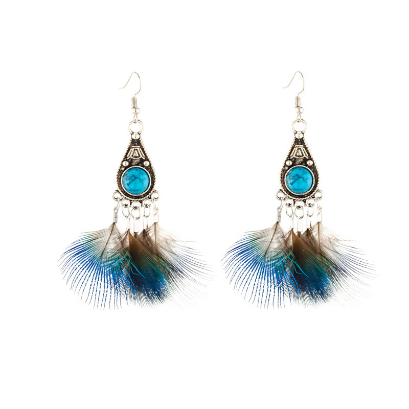 Retro Winged Bird Feather Peacock Tassel Earrings Fashion Jewelry display picture 5
