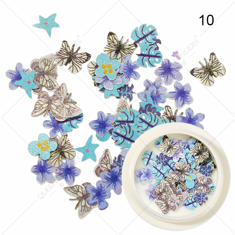 Joyas de manicura de la princesa inswind coloridas flores y hojas pájaros mariposas primavera serie de pulpa de madera parche de manicura