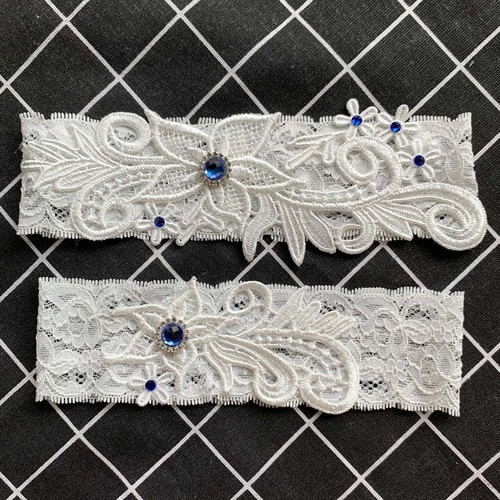 LW51欧美新娘袜带蓝色宝石弹性蕾丝性感吊袜带大腿环婚礼配饰跨境