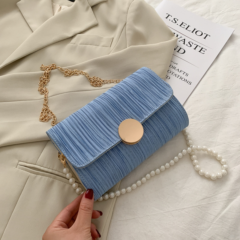 Handbag Small Square Bag 2020 New Foreign Gas Satin Pleated Small Square Bag Chain One-Shoulder Stiletto Bag Under The Arm