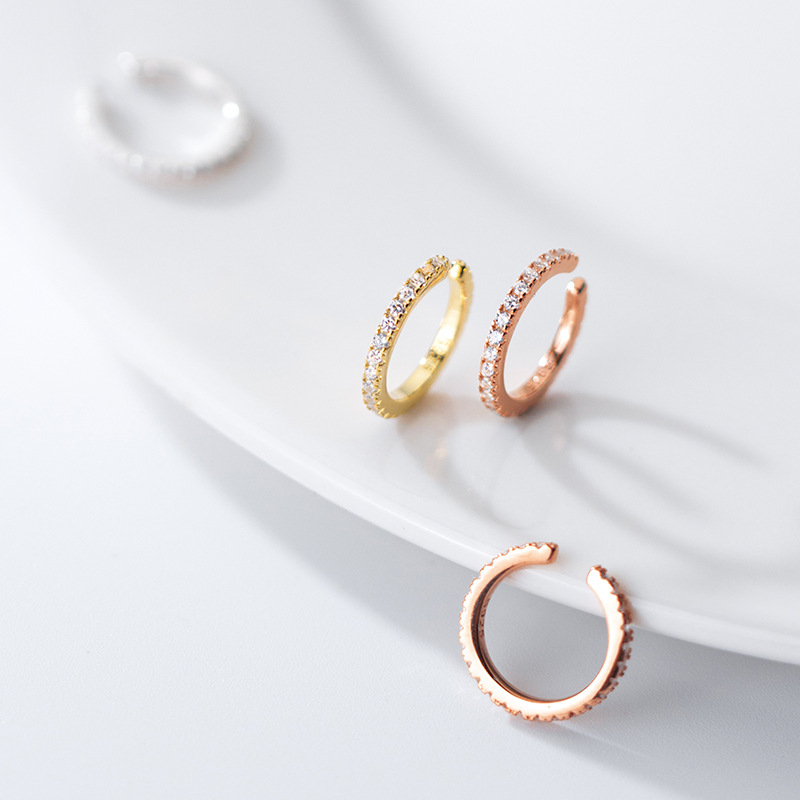 Eloch s925 clip de orejas de plata para mujeres coreanas estilo de lujo simple ligero estilo de perforación de fila pequeña orejas sin agujeros de orejas G6923