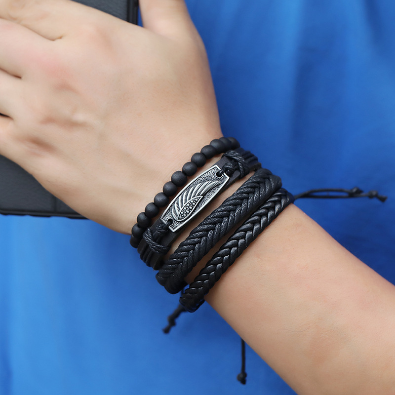 Fashion creative new hand-woven cowhide four-piece leather bracelet