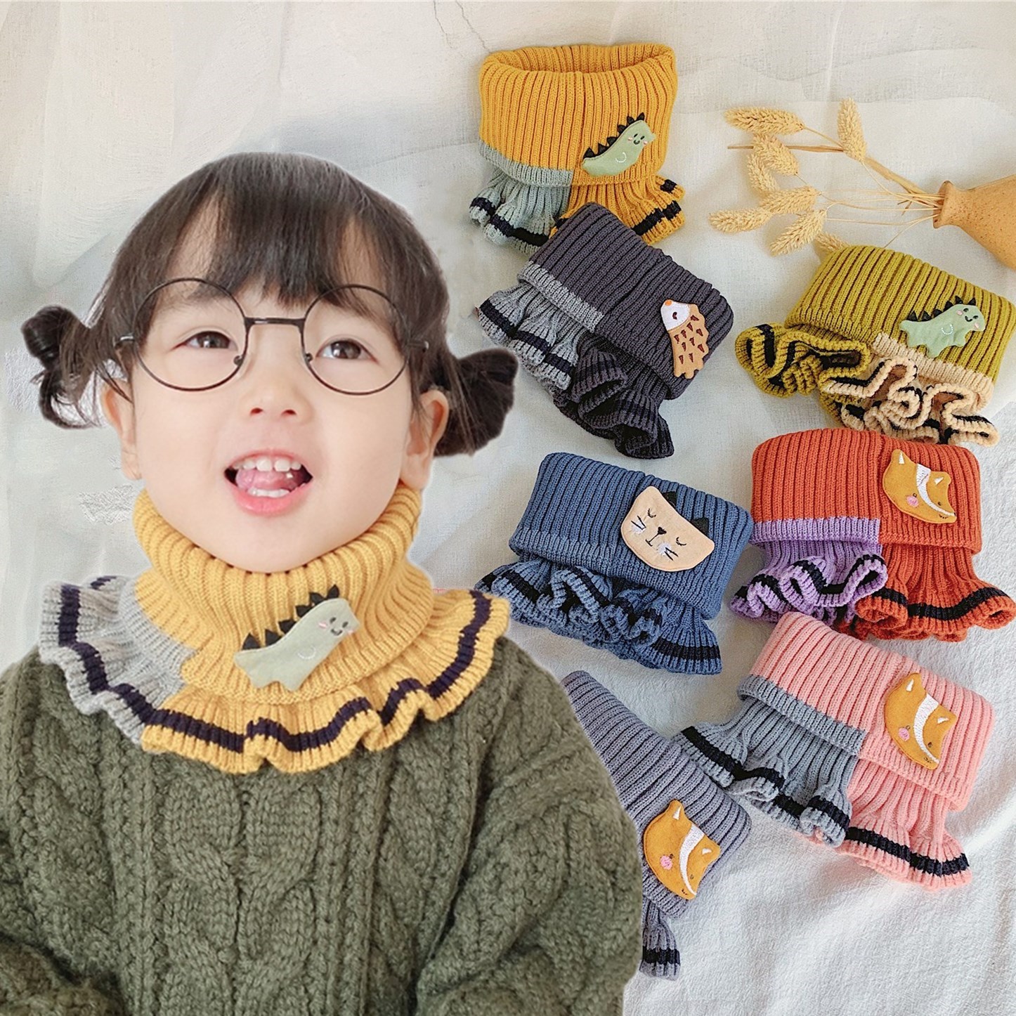 宝宝围脖儿童围巾冬季保暖防风毛绒针织套脖男童女童婴儿脖套批发