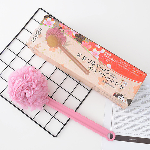 Double-sided soft bristle flower bath ball bath brush 2-in-1 long handle bath soft and comfortable back-wiping bath brush