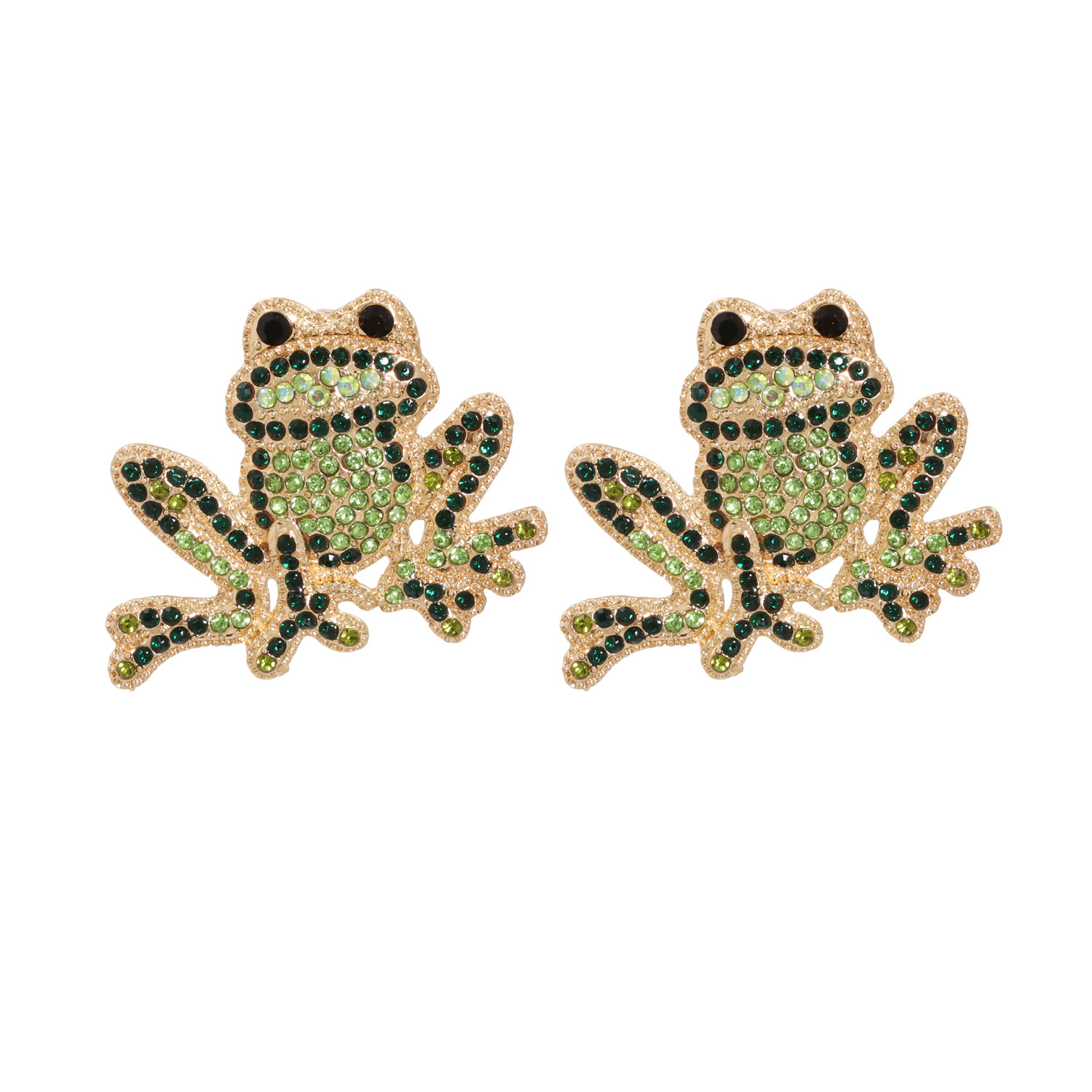 Wholesale Inlaid Green Diamonds Cute Frog Rose Gold Small Animal Earrings For Women display picture 8