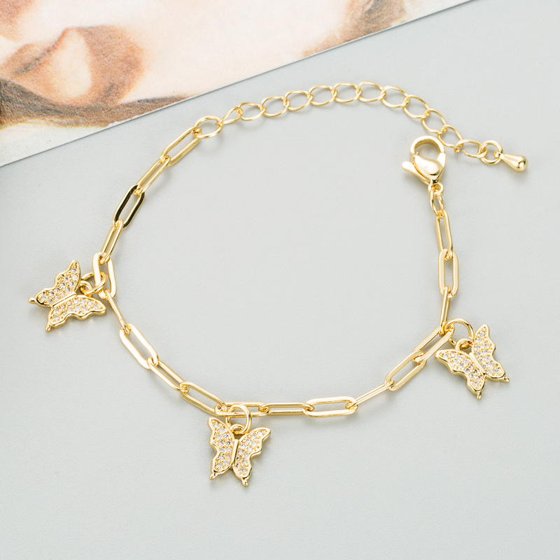 Pendentif Papillon Bracelet Zircon Incrusté D&#39;or 18 Carats Plaqué Cuivre display picture 3