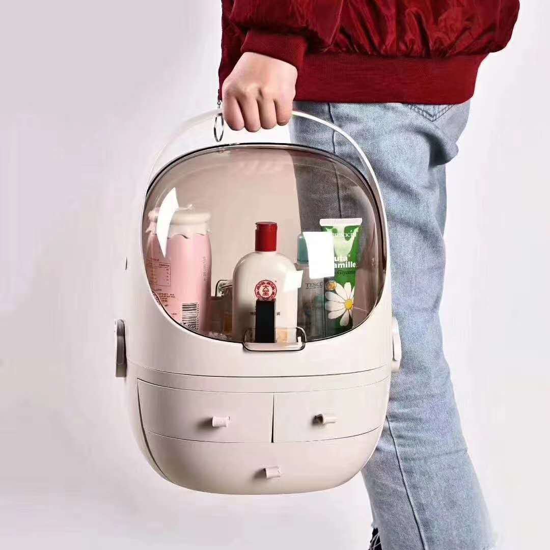 便携式桌面防尘梳妆台太空舱化妆品收纳化妆箱 网红化妆品收纳盒