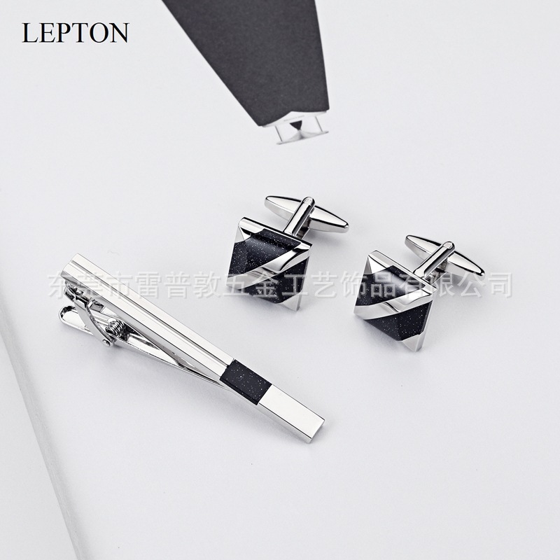 New high-end blue sandstone cufflinks collar clip suit business shirt French black agate cufflinks collar clip cross-border hot sale