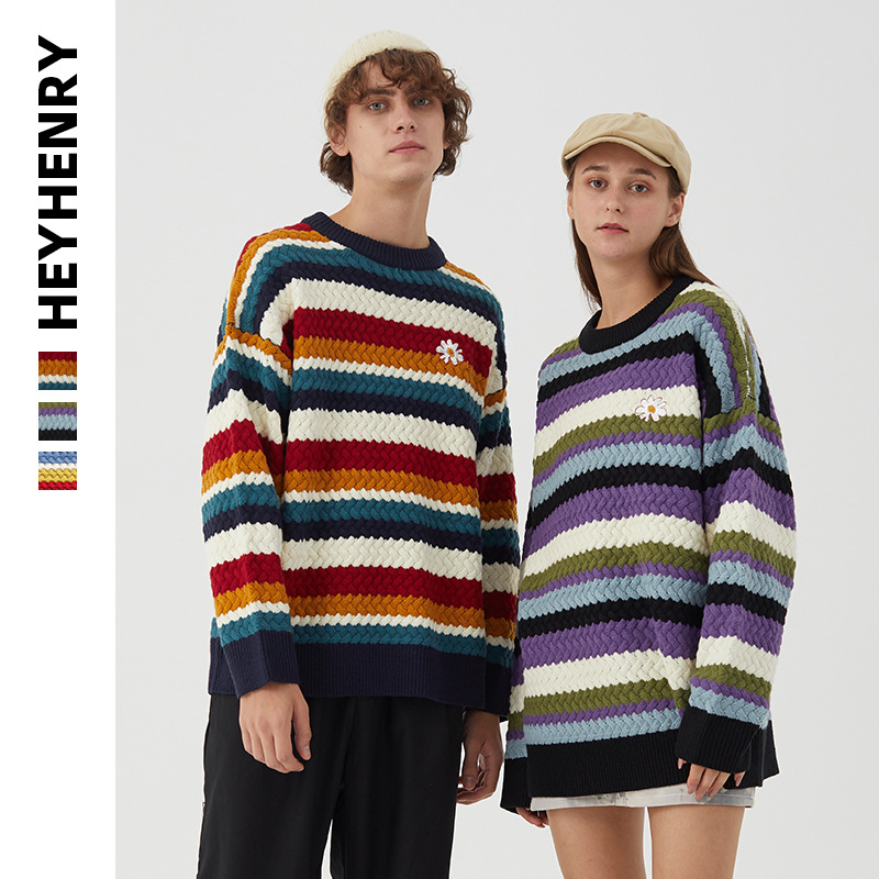 HeyHenry rainbow striped loose couple Ko...