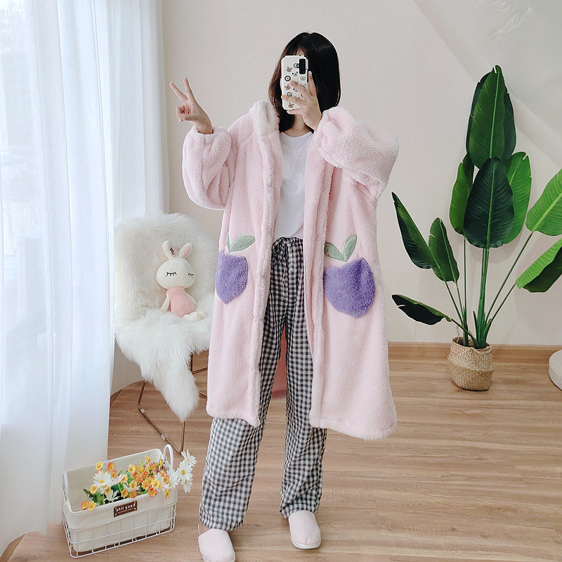 LXL連帽スリーパー浅ニキビ刺繍ウサギ耳