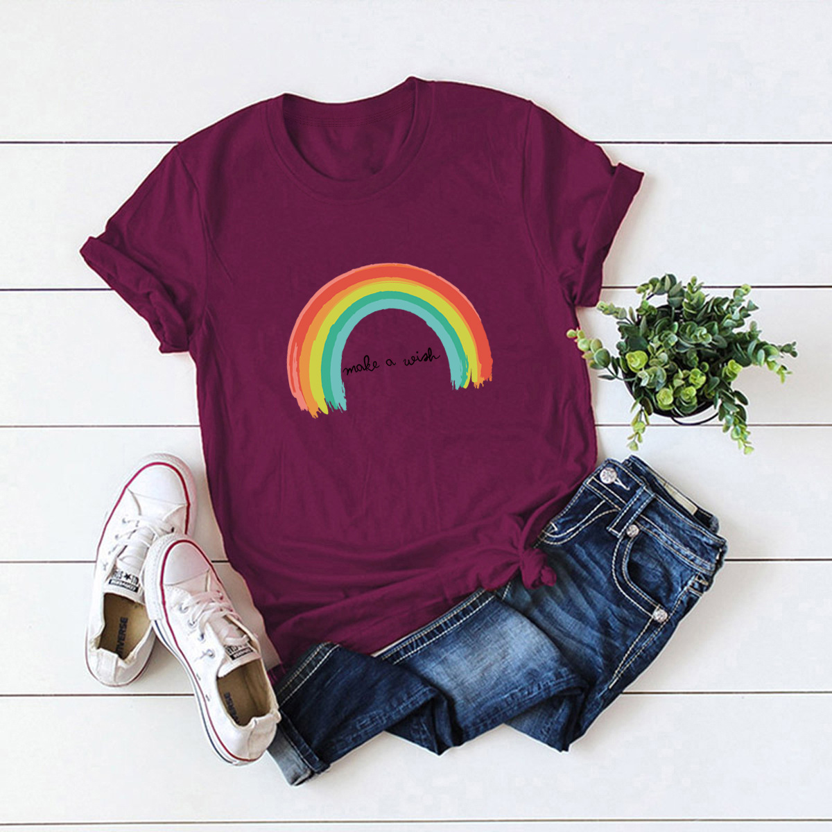 cute letters rainbow cotton short-sleeved t-shirt  NSSN14721