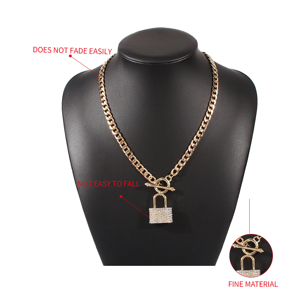 Personality Jewelry Fashion Punk Style Necklace Creative Metal Lock Diamond Pendant Necklace Wholesale Nihaojewelry display picture 6