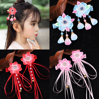 chinese hanfu hair accessory for girls Chinese hand made double layer peach blossom edge clip with horsetail clip