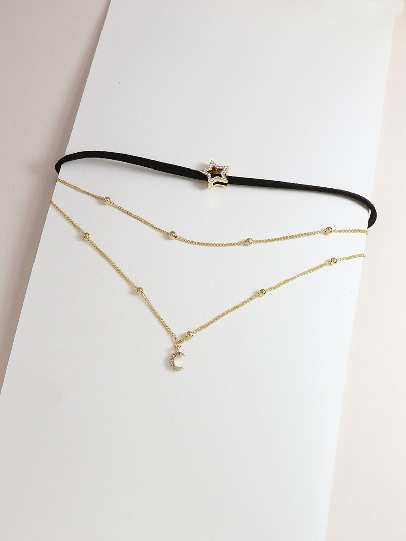 Hot-selling Fashion Three-layer Star And Crescent Alloy Necklace With Diamonds display picture 2