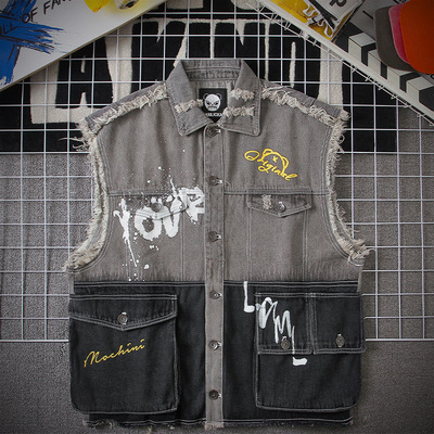 2020年新款牛仔外套女夏季薄款外穿宽松无袖坎肩拼接休闲情侣夹克