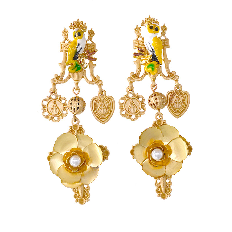 Retro Palace Style Flower Earrings Thin Long Earrings Colorful Bird Earrings Baroque Earrings Nihaojewelry Wholesale display picture 8